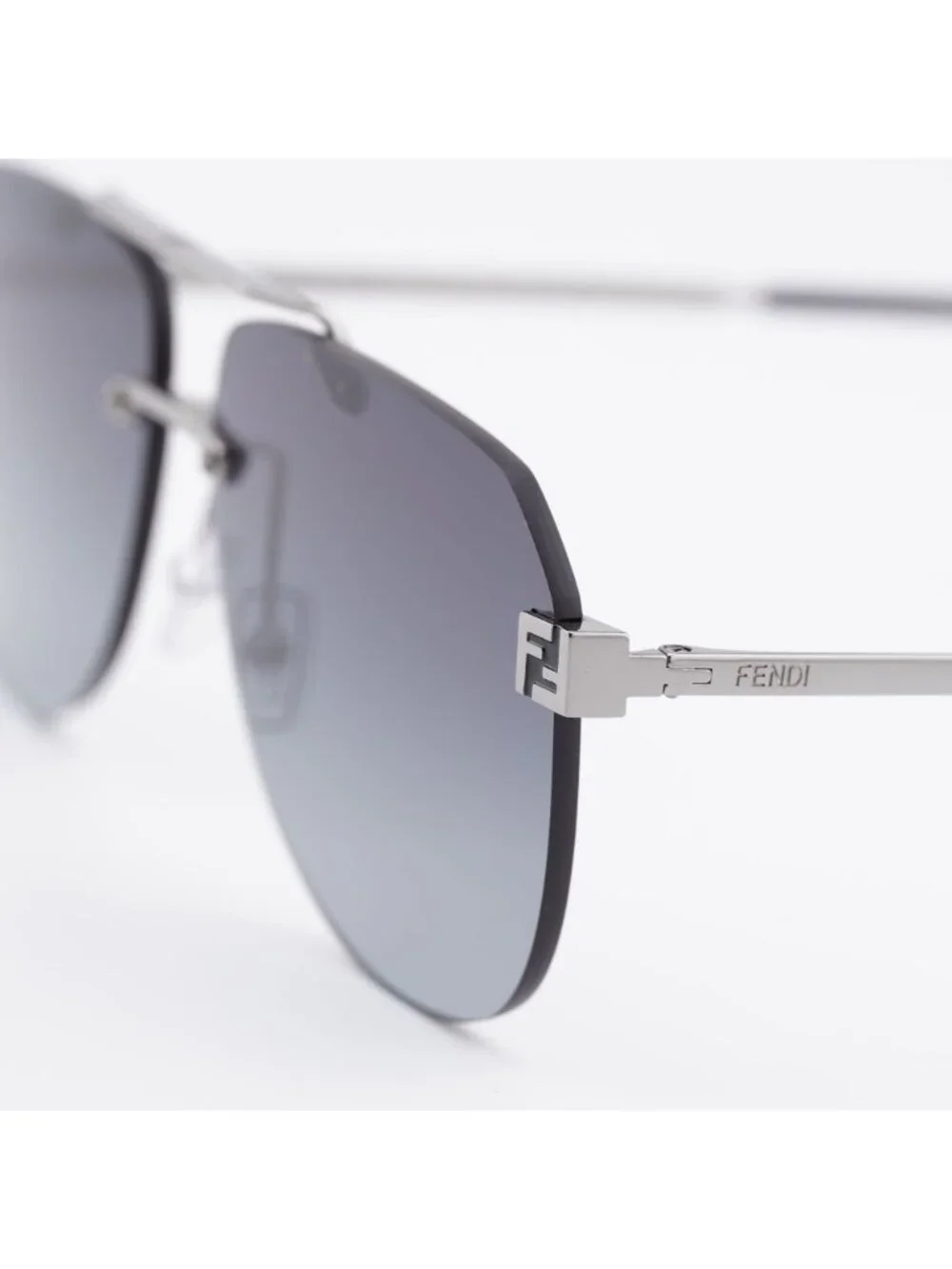 Fendi FE40115U 14B Sunglasses Silver Aviator Frame, Grey Gradient Lenses